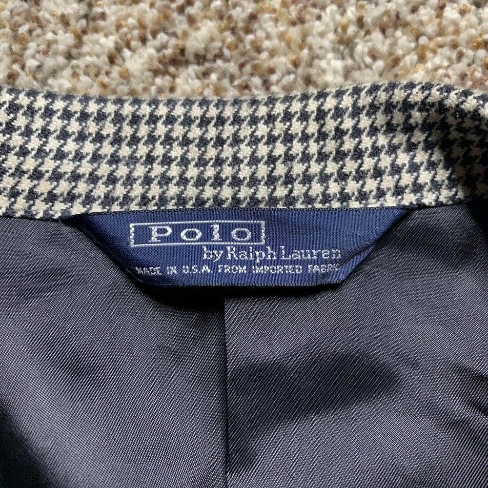 Vintage Polo Ralph Lauren Houndstooth Silk Cotton Mens Sz 41R Black Gray Blazer